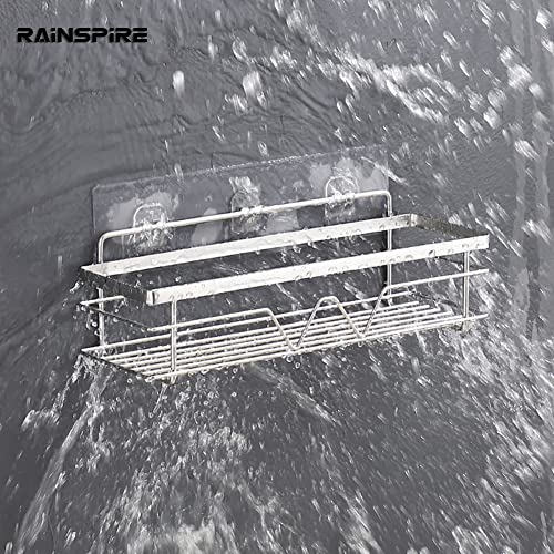 Rainspire Adhesive Shower Caddy, Large Capacity Self Adhesive Shower Shelves for Inside Shower, Shower Rack Shower Shelf for Inside Shower Stainless Steel Bathroom Shower Organizer, Large, Silver