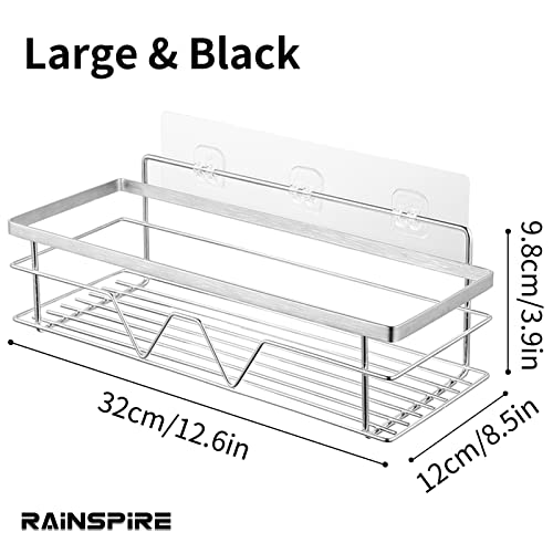 Rainspire Adhesive Shower Caddy, Large Capacity Self Adhesive Shower Shelves for Inside Shower, Shower Rack Shower Shelf for Inside Shower Stainless Steel Bathroom Shower Organizer, Large, Silver