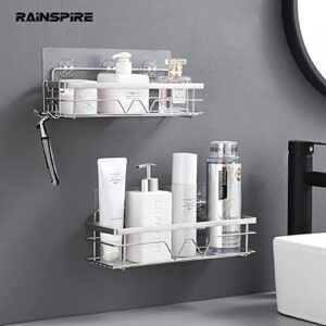 Rainspire Adhesive Shower Caddy, Large Capacity Self Adhesive Shower Shelves for Inside Shower, Shower Rack Shower Shelf for Inside Shower Stainless Steel Bathroom Shower Organizer, Large, Silver