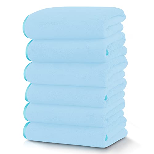 TENSTARS Silk Hemming Hand Towels for Bathroom Clearance - Quick Drying - Ultra Soft Microfiber Absorbent Towel for Bath Fitness, Gym, Shower, Hotel, and Spa - 16x28 Inch | Set of 6, Aquamarine