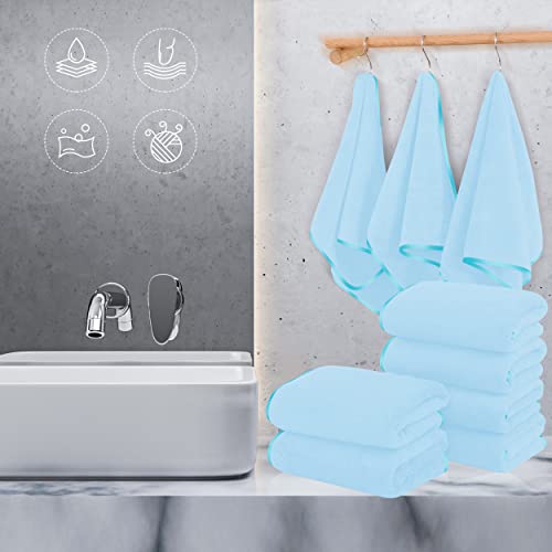 TENSTARS Silk Hemming Hand Towels for Bathroom Clearance - Quick Drying - Ultra Soft Microfiber Absorbent Towel for Bath Fitness, Gym, Shower, Hotel, and Spa - 16x28 Inch | Set of 6, Aquamarine