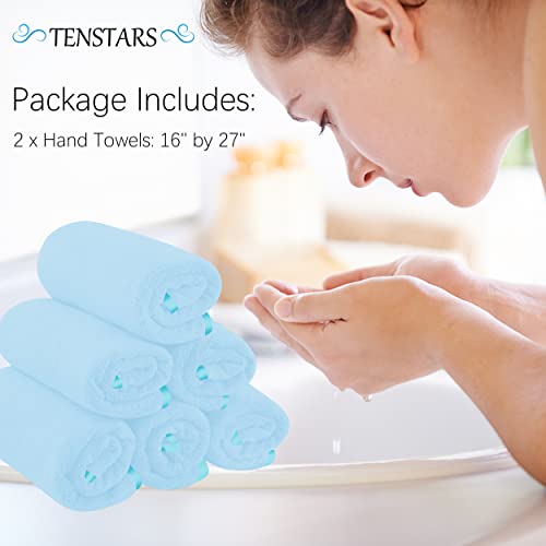 TENSTARS Silk Hemming Hand Towels for Bathroom Clearance - Quick Drying - Ultra Soft Microfiber Absorbent Towel for Bath Fitness, Gym, Shower, Hotel, and Spa - 16x28 Inch | Set of 6, Aquamarine