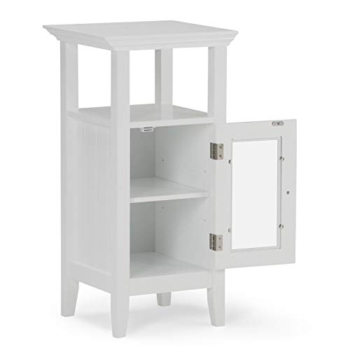 SIMPLIHOME Acadian 30 inch H x 15 inch W Floor Storage Bath Cabinet in Pure White with Storage Compartment and 1 shelf, for the Bathroom, Transitional