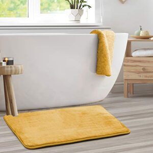 clara clark bath mat – memory foam bath mat - soft bathroom rug - non slip and super absorbent - fast drying machine washable bath mat - gold - large size 20” x 32”