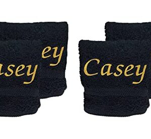 Custom Embroidered Washcloth Towel Set for Body and face. 100% Soft Cotton Embroidered Makeup Washcloths. Facial and Body Cleansing, Reusable Face and Body Towel Set. Set of Four. (Black)