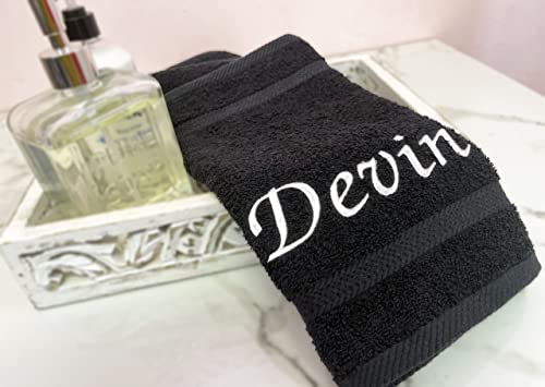 Custom Embroidered Washcloth Towel Set for Body and face. 100% Soft Cotton Embroidered Makeup Washcloths. Facial and Body Cleansing, Reusable Face and Body Towel Set. Set of Four. (Black)