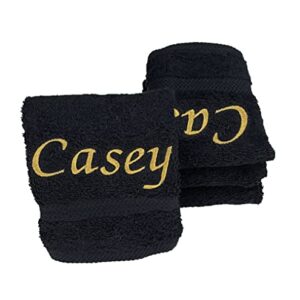 Custom Embroidered Washcloth Towel Set for Body and face. 100% Soft Cotton Embroidered Makeup Washcloths. Facial and Body Cleansing, Reusable Face and Body Towel Set. Set of Four. (Black)