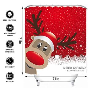 CRTEPST 4Pcs Christmas Shower Curtain Set,Christmas Shower Curtain,Non-Slip Bathroom Rugs,Toilet Cover,Bath Mat,Christmas Bathroom Snowman Decorations Santa Claus Xmas Decor (Christmas Elk)