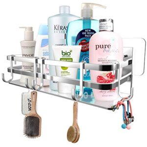 homegogo shower caddy bathroom shelf, bathroom storage organizer with adhesive, no drilling rustproof food storage basket, kitchen spice racks, silver