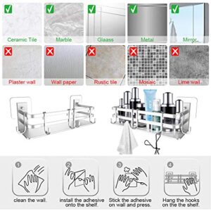 HomeGoGo Shower Caddy Bathroom Shelf, Bathroom Storage Organizer with Adhesive, No Drilling Rustproof Food Storage Basket, Kitchen Spice Racks, Silver