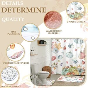 Thanksgiving Shower Curtain Set Fall Pumpkin Shower Curtain Sets 4 Pcs Autumn Waterproof Polyester Bath Curtains with Hooks Non Slip Rug Toilet Lid Cover and Bath Mat Bathroom Decor Set, 72" x 72"