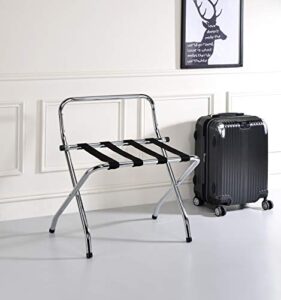 kings brand furniture - chrome / black metal foldable high back luggage rack
