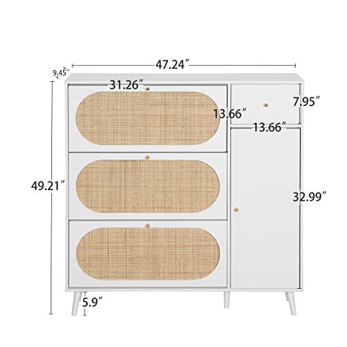 Pvillez Shoe Storage with Flip Drawers,NaturalRattan Shoe Cabinets,Shoe Organizer RackWooden Shoe Organizer for Entryway/Bedroom/Living Room/Apartment,Free Standing