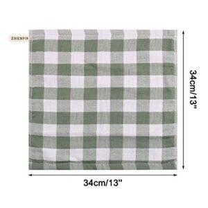 PiccoCasa 100% Cotton Dishcloths Set of 6, 13 x 13 Inch, Soft Absorbent Drying Kitchen Washcloths, Plaid Gingham with Hang Loop - Green