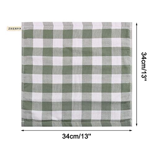 PiccoCasa 100% Cotton Dishcloths Set of 6, 13 x 13 Inch, Soft Absorbent Drying Kitchen Washcloths, Plaid Gingham with Hang Loop - Green