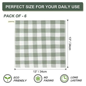 PiccoCasa 100% Cotton Dishcloths Set of 6, 13 x 13 Inch, Soft Absorbent Drying Kitchen Washcloths, Plaid Gingham with Hang Loop - Green