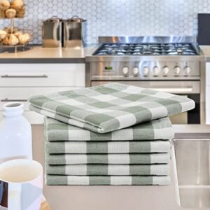 PiccoCasa 100% Cotton Dishcloths Set of 6, 13 x 13 Inch, Soft Absorbent Drying Kitchen Washcloths, Plaid Gingham with Hang Loop - Green