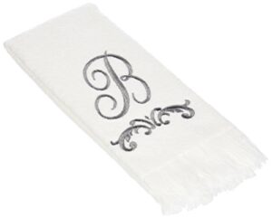 avanti monogram fingertip towel, r-scroll, white/pewter