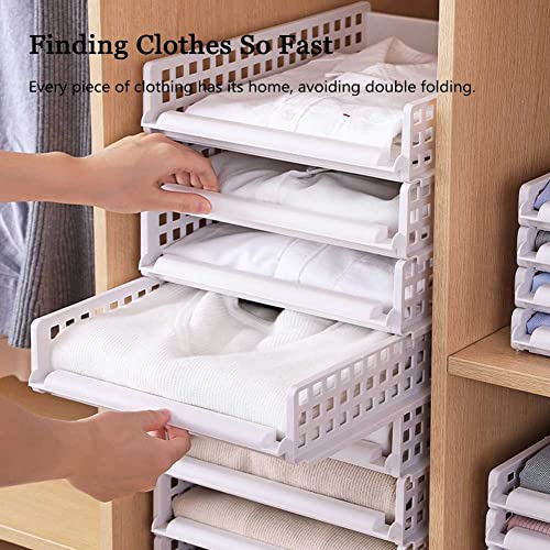 ERREJ Set of 5 Stackable Wardrobe Clothes Organizer, Clothes Organizer for Folded Clothes, Foldable Closet Organizers and Storage Pull Out Drawer for Jeans, Trousers, Sweaters, T-Shirt