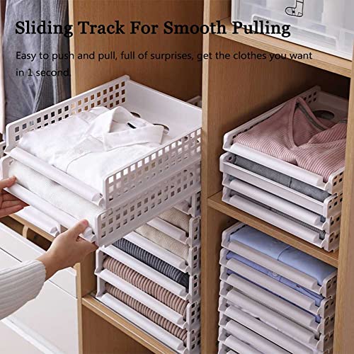 ERREJ Set of 5 Stackable Wardrobe Clothes Organizer, Clothes Organizer for Folded Clothes, Foldable Closet Organizers and Storage Pull Out Drawer for Jeans, Trousers, Sweaters, T-Shirt