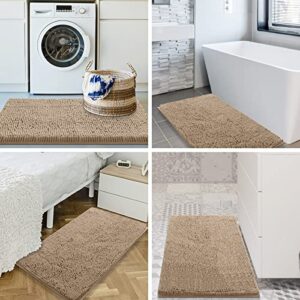 Smiry Luxury Chenille Bath Rug, Extra Soft and Absorbent Shaggy Bathroom Mat Rugs, Machine Washable, Non-Slip Plush Carpet Runner for Tub, Shower, and Bath Room(24''x16'', Beige)