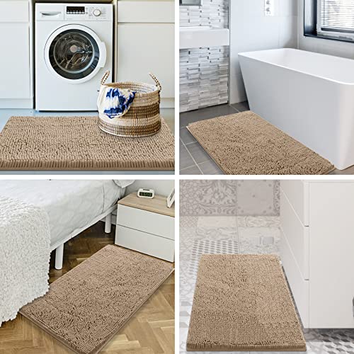 Smiry Luxury Chenille Bath Rug, Extra Soft and Absorbent Shaggy Bathroom Mat Rugs, Machine Washable, Non-Slip Plush Carpet Runner for Tub, Shower, and Bath Room(24''x16'', Beige)