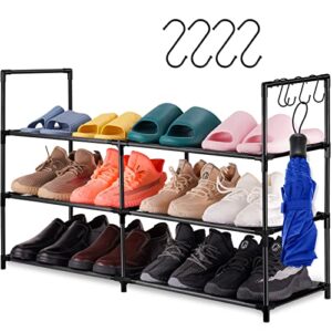 nihome 3-tier shoe rack sturdy durable metal shoe organizer 12 pairs space saving shoe tower shoe stand shoe shelf non-woven fabric for closet hallway entryway living room bedroom (black)