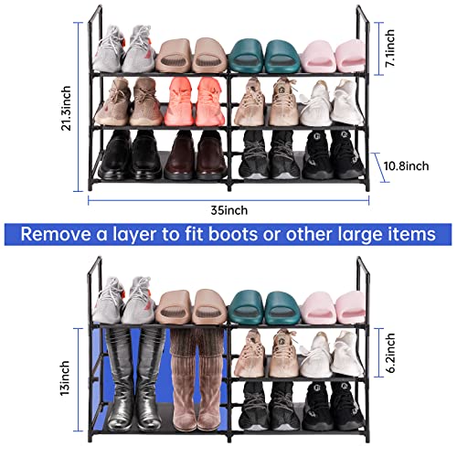 NiHome 3-Tier Shoe Rack Sturdy Durable Metal Shoe Organizer 12 Pairs Space Saving Shoe Tower Shoe Stand Shoe Shelf Non-Woven Fabric for Closet Hallway Entryway Living Room Bedroom (Black)