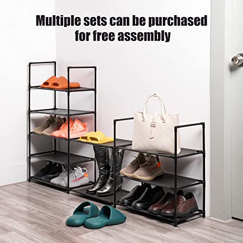 NiHome 3-Tier Shoe Rack Sturdy Durable Metal Shoe Organizer 12 Pairs Space Saving Shoe Tower Shoe Stand Shoe Shelf Non-Woven Fabric for Closet Hallway Entryway Living Room Bedroom (Black)