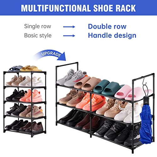 NiHome 3-Tier Shoe Rack Sturdy Durable Metal Shoe Organizer 12 Pairs Space Saving Shoe Tower Shoe Stand Shoe Shelf Non-Woven Fabric for Closet Hallway Entryway Living Room Bedroom (Black)