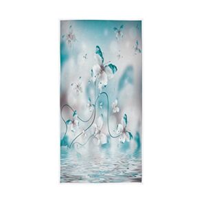 qugrl fairy teal butterfly hand towels irises flowers kitchen dish towels, soft quality premium fingertip washcloths bathroom decor for guest hotel spa gym sport 30 x 15 inches