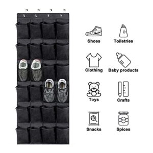 kamuavni Over The Door Shoe Organizer, Hanging Shoe Organizer with 24 Mesh Large Pockets Door Shoe Rack Organizer for Men Women Kids Hanging Shoe Storage Bag (Black)