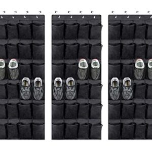 kamuavni Over The Door Shoe Organizer, Hanging Shoe Organizer with 24 Mesh Large Pockets Door Shoe Rack Organizer for Men Women Kids Hanging Shoe Storage Bag (Black)