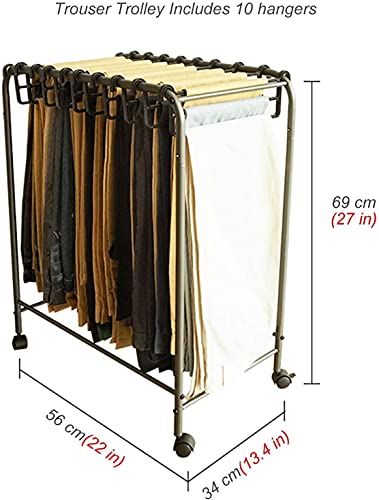 JINCAN Closet Pants Hangers for Women/Men, Home Metal Rolling Trouser Trolley with 10 Hangers, Fall Winter Use, Space Saving