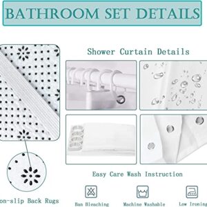 AKvsoze 4 Pcs Bathroom Shower Curtain Sets with Non-Slip Rugs, Toilet Lid Cover and Bath Mat Cartton Frog and Butterfly Waterproof Bath Curtain with Rustproof Hooks