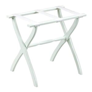 gate house furniture item white contoured leg luggage rack with 3 white nylon straps 23 by 13 by 20-inch
