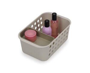 joseph joseph easystore - bathroom essentials storage basket organiser with moveable tray, ecru, small