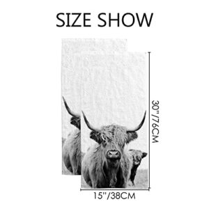 Vantaso Scottish Highland Cow Fingertip Hand Towels 2 PCS Set Absorbent Bath Face Towels Soft Hair Drying Cloth for Bathroom Kitchen Gym Spa Quick Dry, 30"x15"