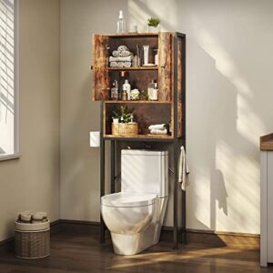 tc-homeny over the toilet storage rack with cabinet, multi-tier bathroom space saver with adjustable shelf, bathroom organizer shelf over the toilet storage cabinet, rustic brown