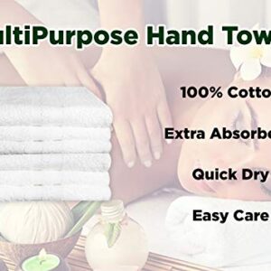 Pacific Linens Hand Towels-24 Pack-White, Super Absorbent Ring Spun, 100% Cotton,(Size 16”x27”), Commercial Grade, Multipurpose, Gym-Spa-Salon Towel, 3 lbs. per Dozen Quality (White)