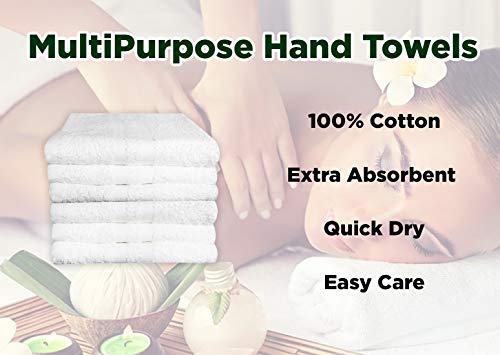 Pacific Linens Hand Towels-24 Pack-White, Super Absorbent Ring Spun, 100% Cotton,(Size 16”x27”), Commercial Grade, Multipurpose, Gym-Spa-Salon Towel, 3 lbs. per Dozen Quality (White)