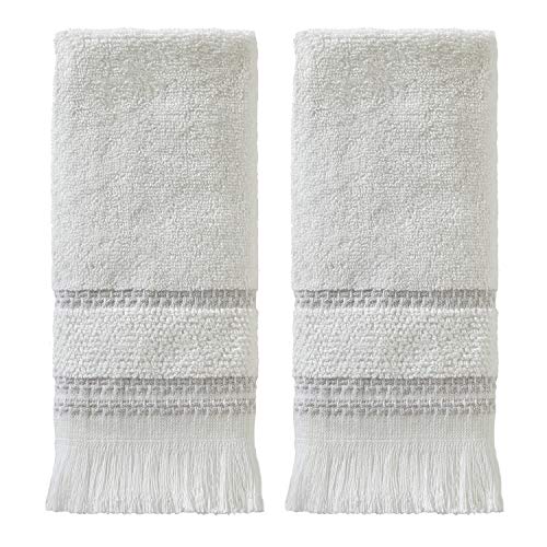 SKL Home Casual Monogram Fingertip Towel Set, 11x18, White 2 Pack