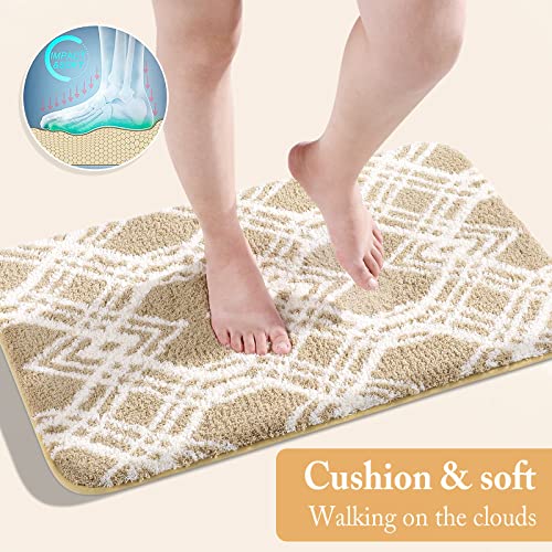 Yimobra Luxury Fluffy Bathroom Rugs, Super Elastic Soft Thick Plush Bath Mat, Non-Slip Water Absorbent, Easier to Dry, Durable Shaggy Microfiber Floor Carpet for Bathtub, 36.2 x 24 Inch, Beige