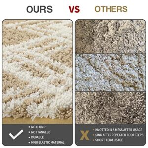 Yimobra Luxury Fluffy Bathroom Rugs, Super Elastic Soft Thick Plush Bath Mat, Non-Slip Water Absorbent, Easier to Dry, Durable Shaggy Microfiber Floor Carpet for Bathtub, 36.2 x 24 Inch, Beige