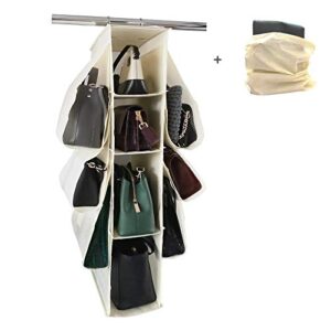 gatsjy hanging purse handbag storage organizer closet bag holder shelf rack hanger with 10 nonwoven pockets and comes with one dust bag