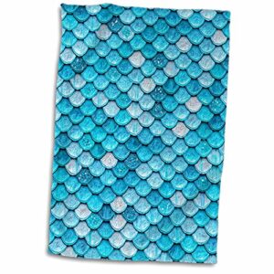 3drose sparkling teal luxury metal mermaid scales glitter effect art print towel, 15 x 22