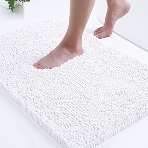 Smiry Luxury Chenille Bath Rug, Extra Soft and Absorbent Shaggy Bathroom Mat Rugs, Machine Washable, Non-Slip Plush Carpet Runner for Tub, Shower, and Bath Room(24''x16'', White)