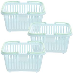 toddmomy 3pcs small plastic baskets portable shower basket grocery baskets with handles plastic beach tote small basket with handle for organizing, bathroom kitchen dorm room bedroom（sky-blue）