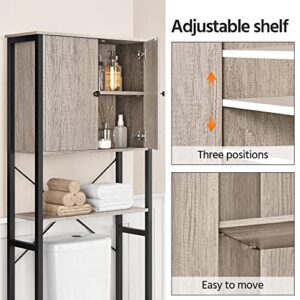 Yaheetech Over The Toilet Storage Cabinet with Door & Adjustable Shelf, Bathroom Storage Cabinet Freestanding Bathroom Organizer Toilet Rack, Metal Frame, Stable, Gray