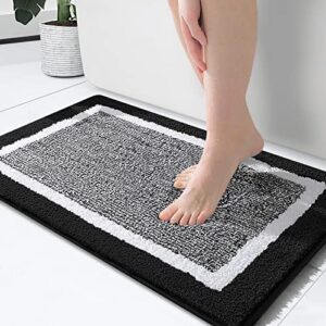 olanly bathroom rugs, extra soft and absorbent microfiber bath mat, non-slip, machine washable, quick dry shaggy bath carpet, suitable for bathroom floor, tub, shower (black and white, 24 x 16 inches)